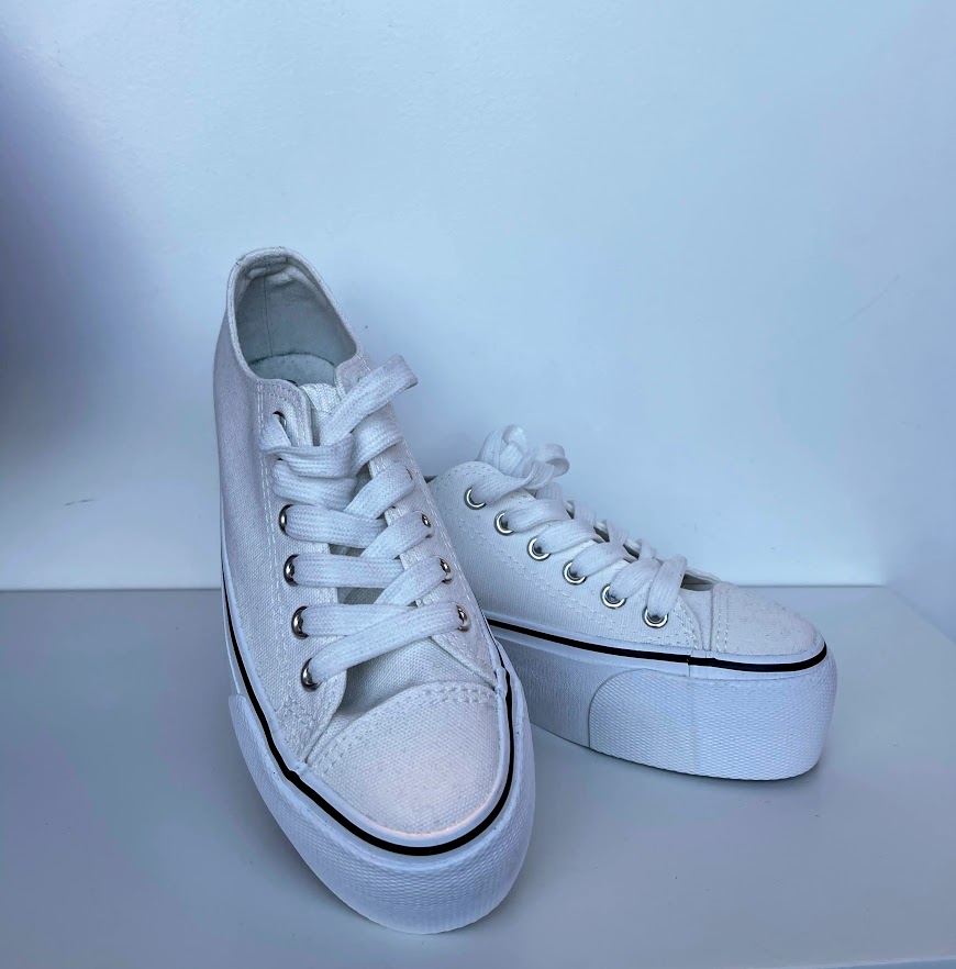 TERESANNA - Sneakers bianche con zeppa alta e retro blu – Alexoo Italia
